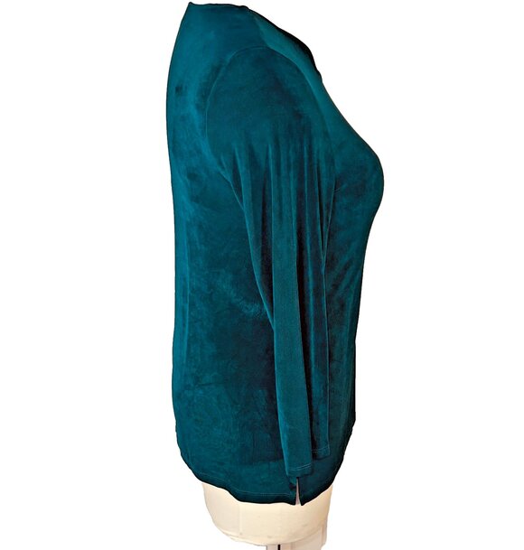 Chico's Travelers Blouse Womens L Teal Blue Green V-Neck 3/4 Sleeve - Picture 4 of 16